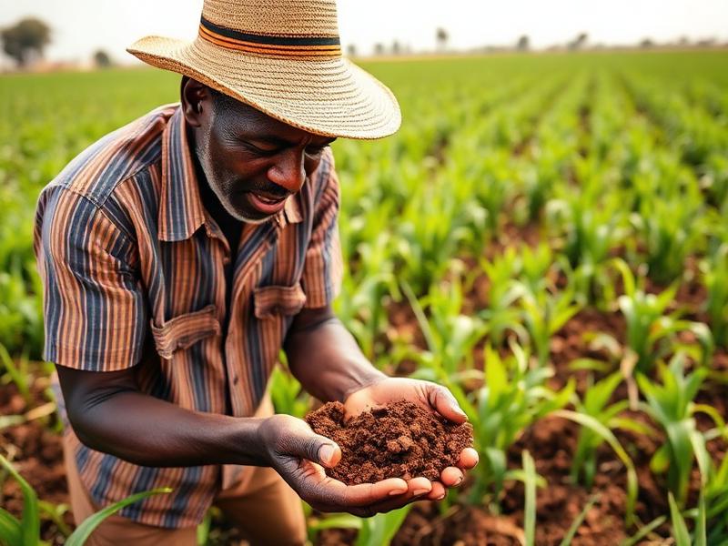 Farmer examining soil